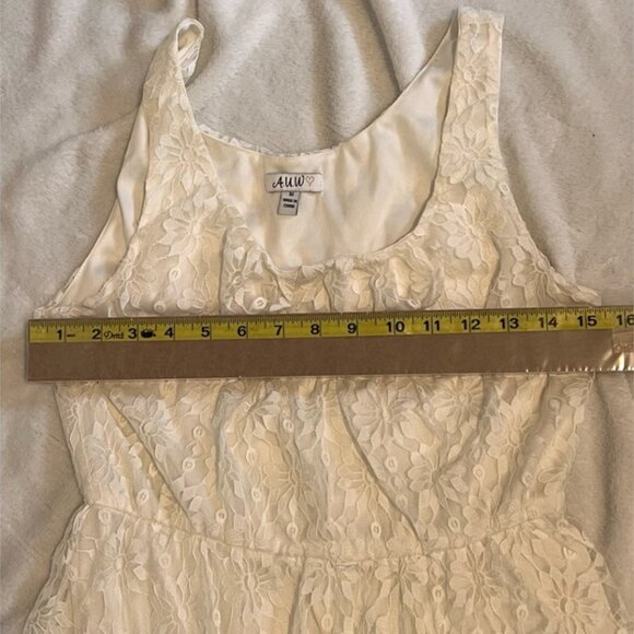 A.U.W Ivory Floral Lace Handkerchief Hem Dress Boho Bridal Shower Fit Flare M - Picture 5 of 7